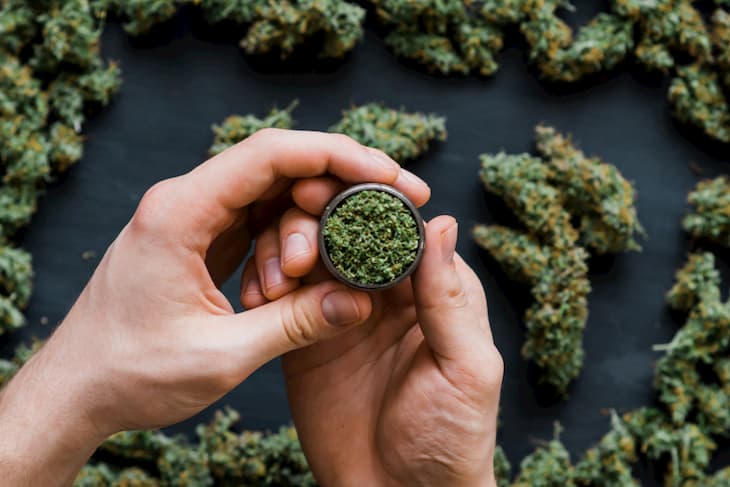 cannabis in a grinder
